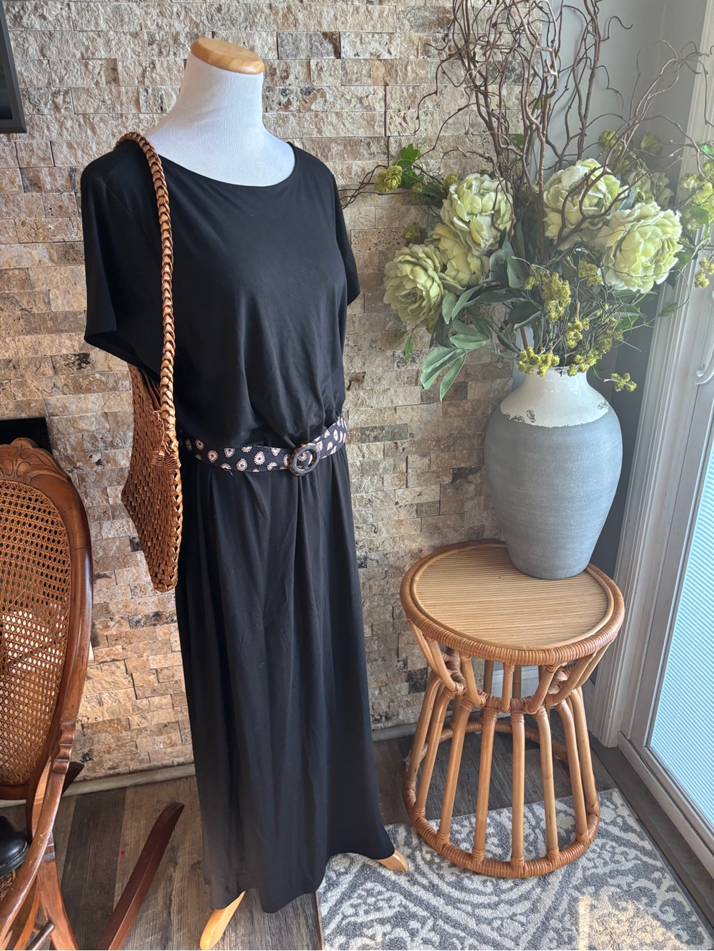 J. Jill Black Short-Sleeve Maxi Dress